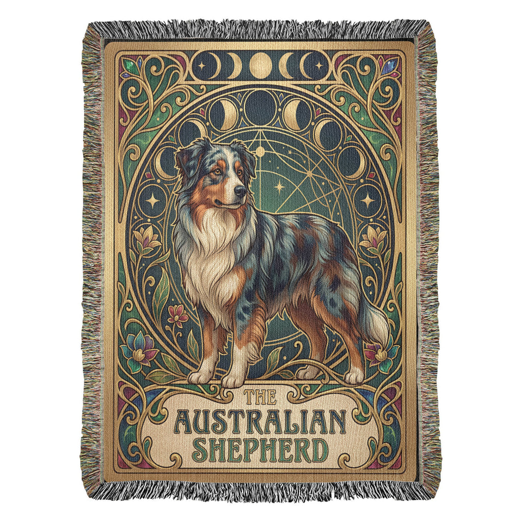 🐾 Woven Blanket Tarot Card - Australian Shepard Art Deco