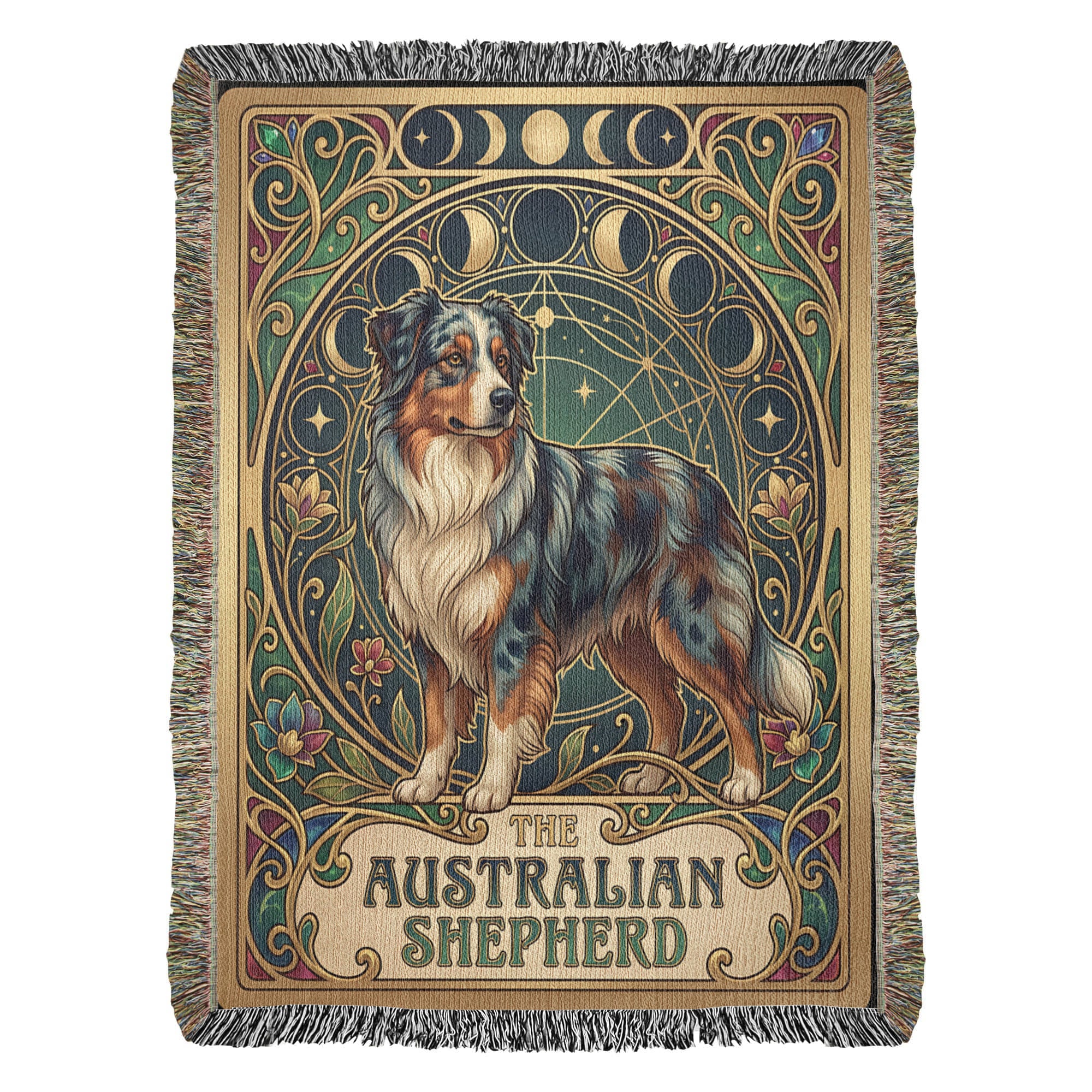 🐾 Woven Blanket Tarot Card - Australian Shepard Art Deco