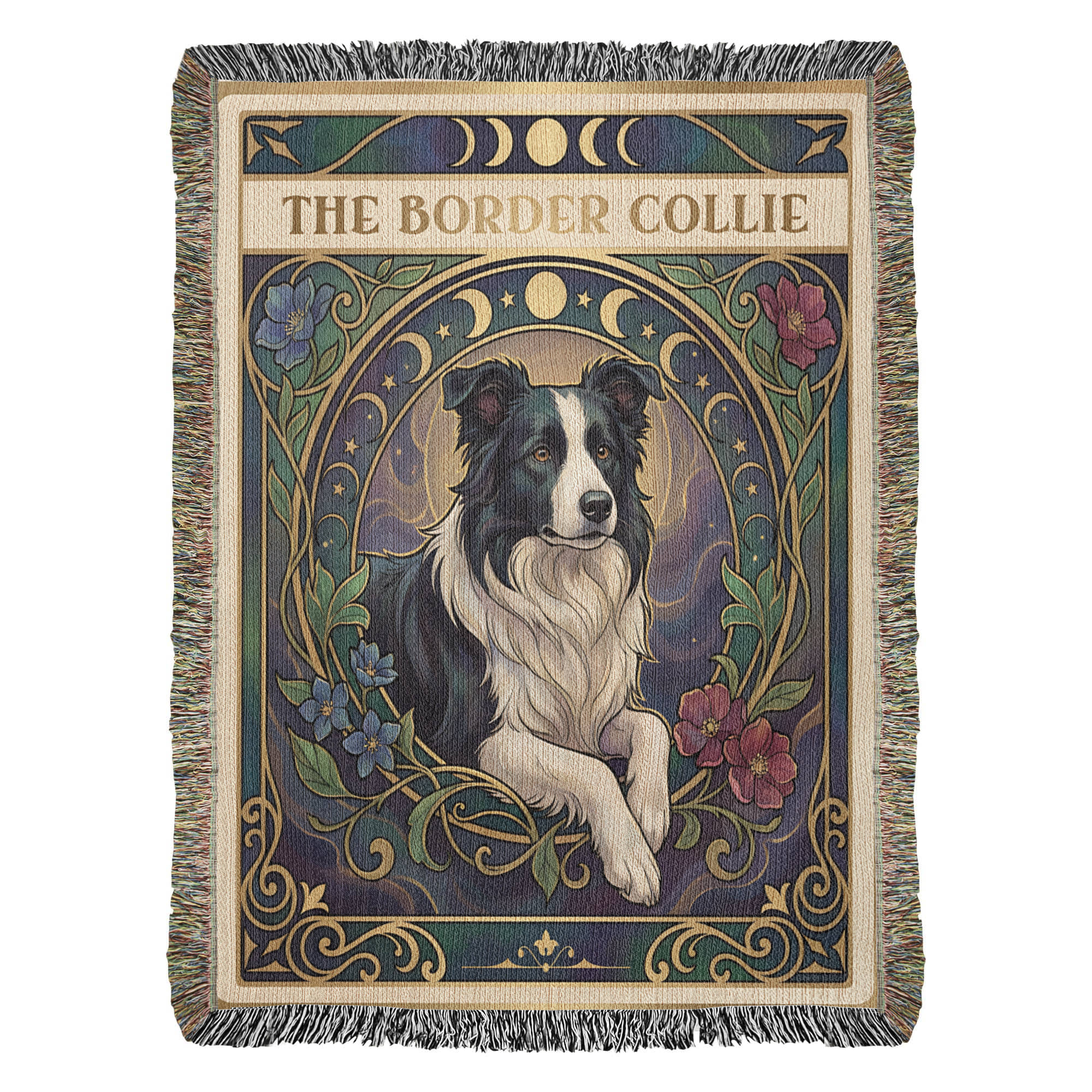🐾 Woven Blanket Tarot Card - Border Collie Flowers
