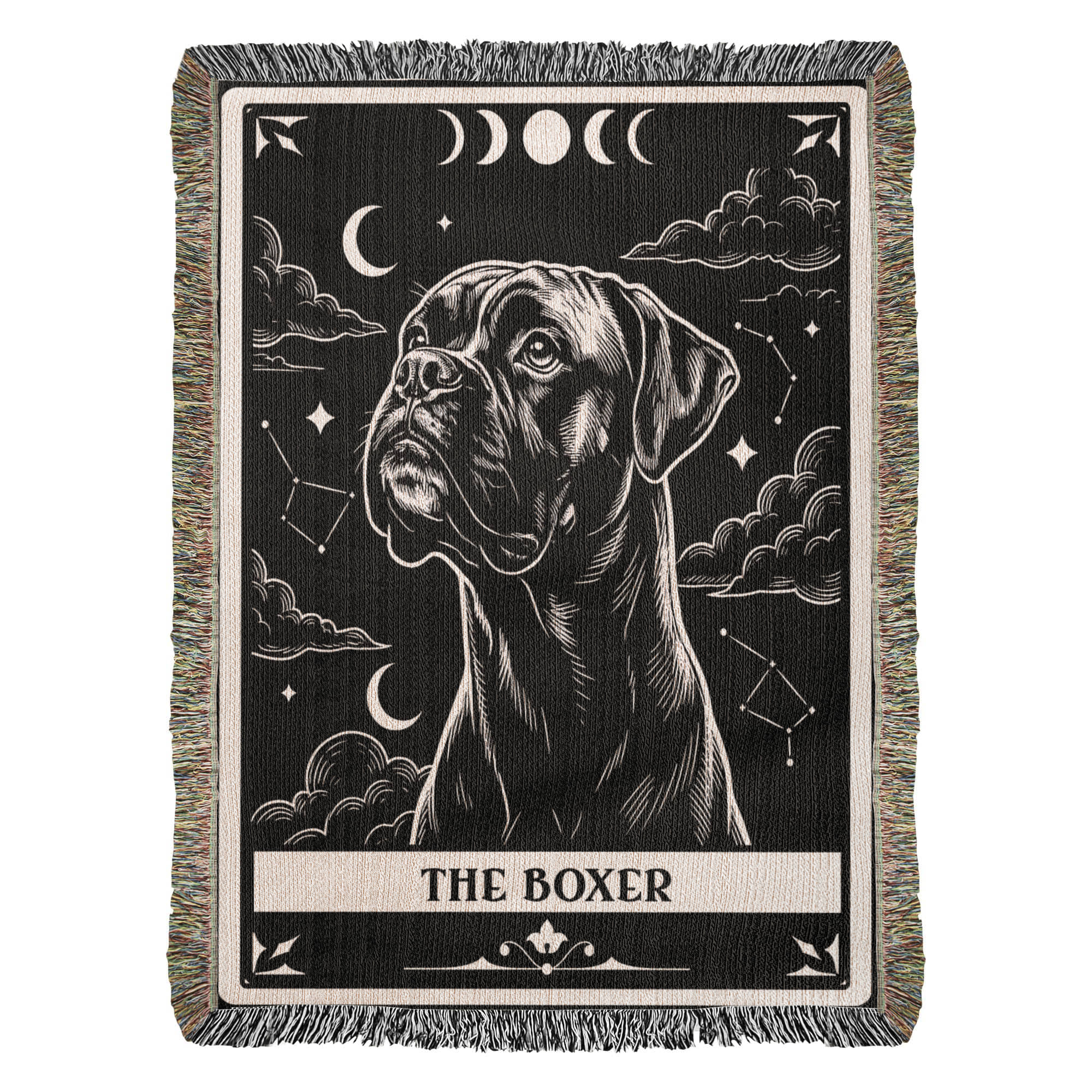 🐾 Woven Blanket Tarot Card - Boxer Black & White