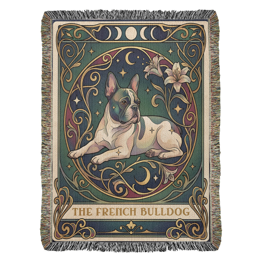 🐾 Woven Blanket Tarot Card - French bulldog Lillies