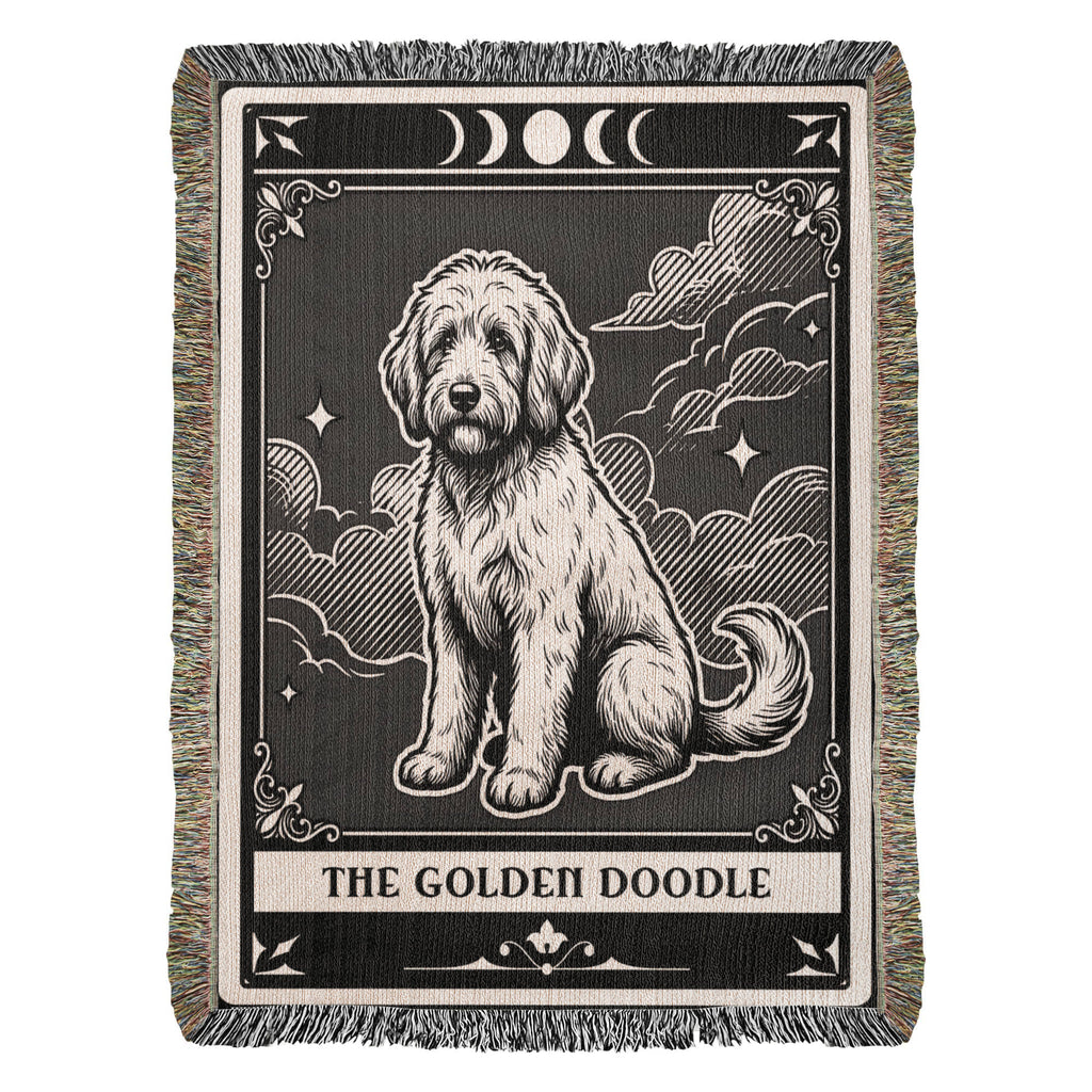 🐾 Woven Blanket Tarot Card - Golden Doodle Black&W