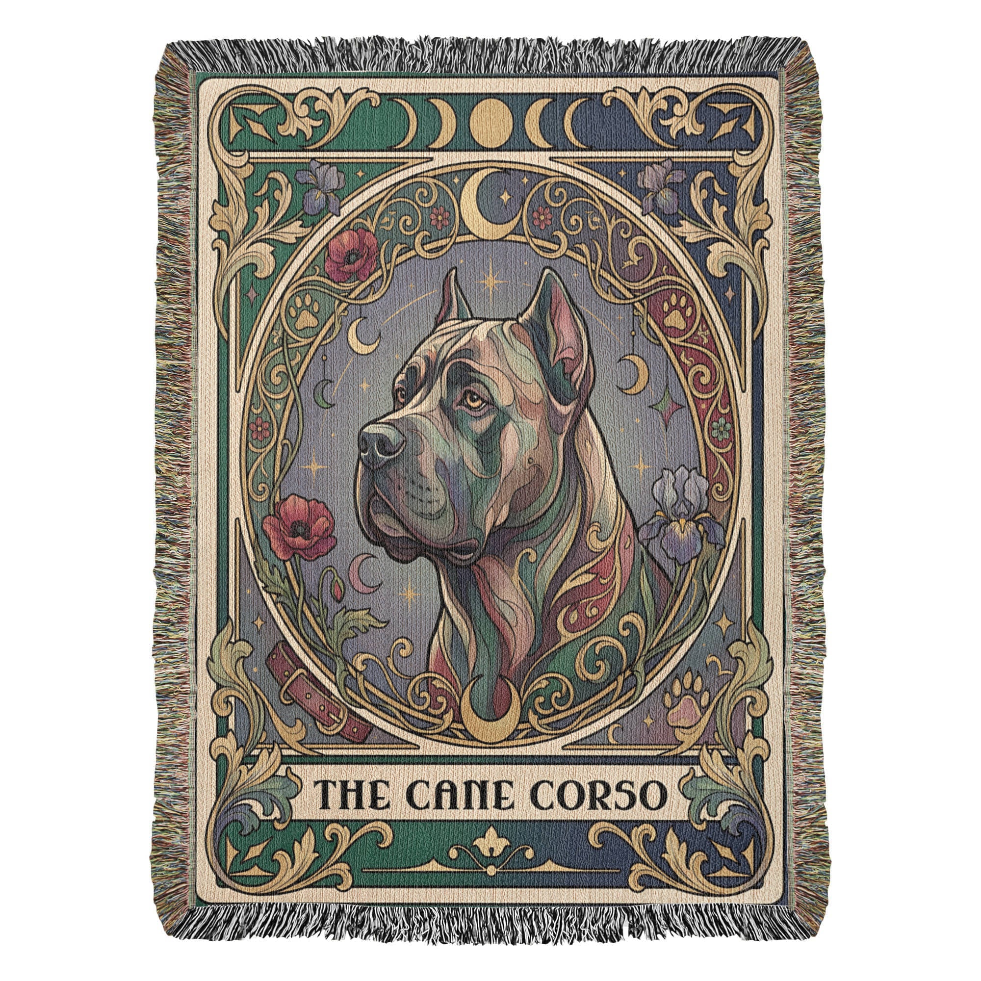 🐾 Woven Blanket Tarot Card- Cane Corso Flowers