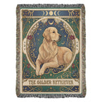 🐾 Woven Blanket Tarot Card - Golden retriever golden with red flowers