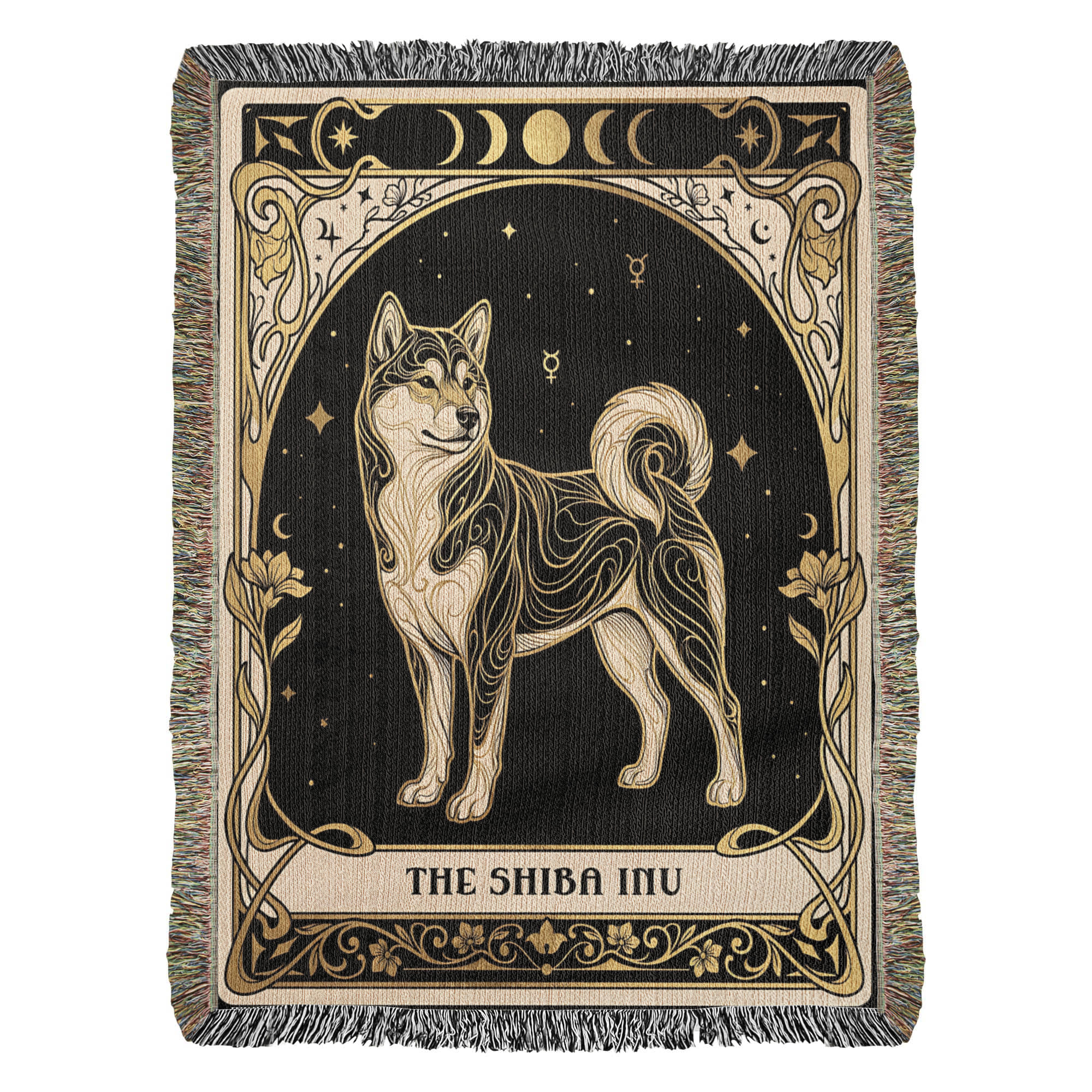 🐾 Woven Blanket Tarot Card - Shiba Imu Gold and Black