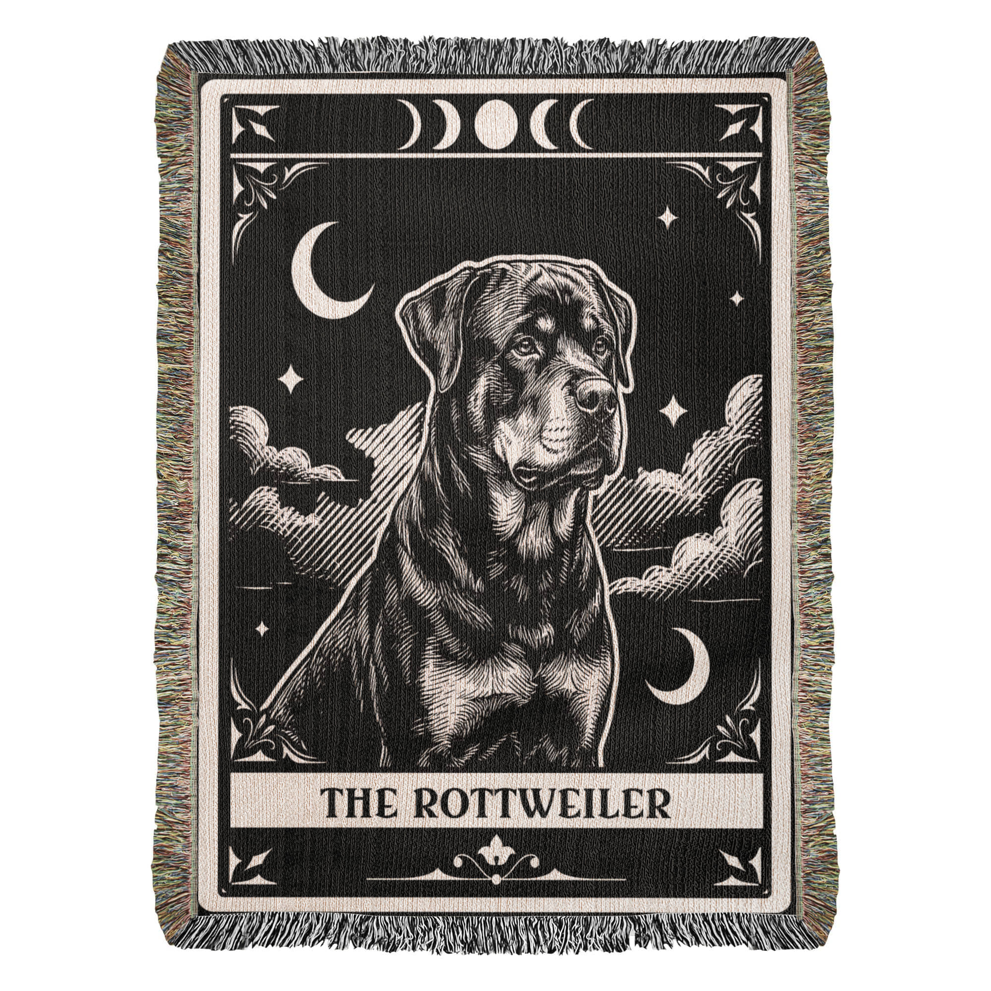🐾 Woven Blanket Tarot Card - Rottweiler B&W