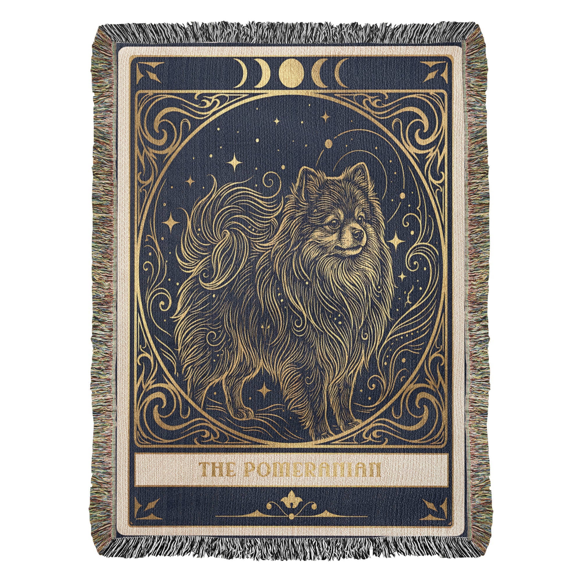 🐾 Woven Blanket Tarot Card Pomeranian Gold & Black