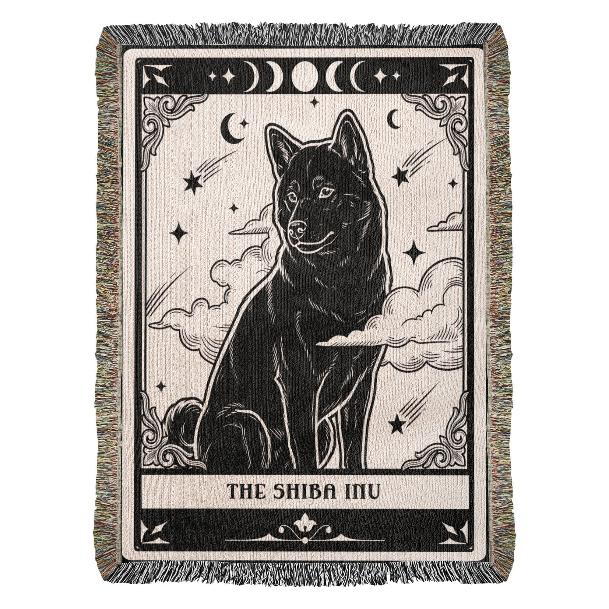 🐾 Woven Blanket Tarot Card - Shiba Imu B&W