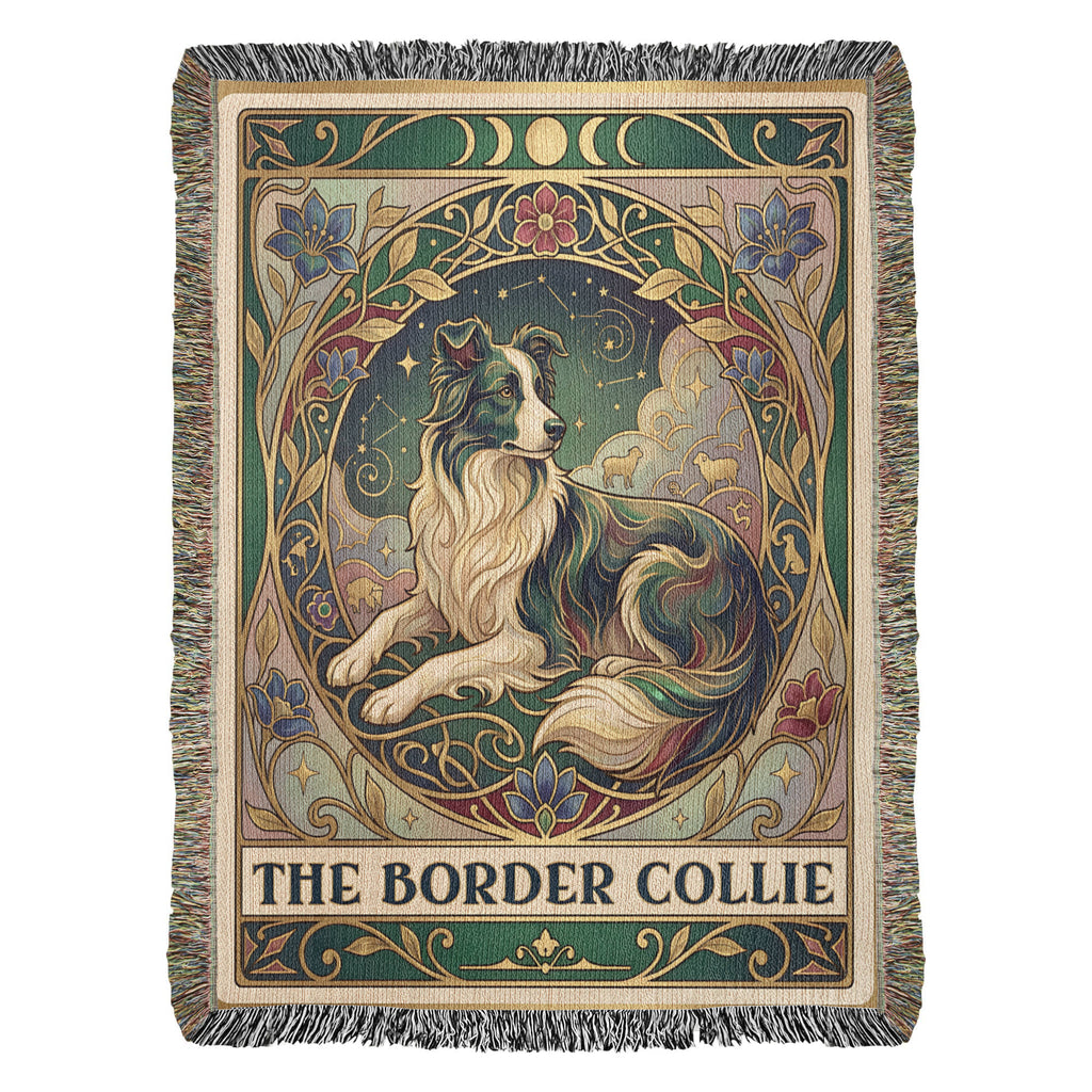 🐾 Woven Blanket Tarot Card - Border Collie Green & Gold