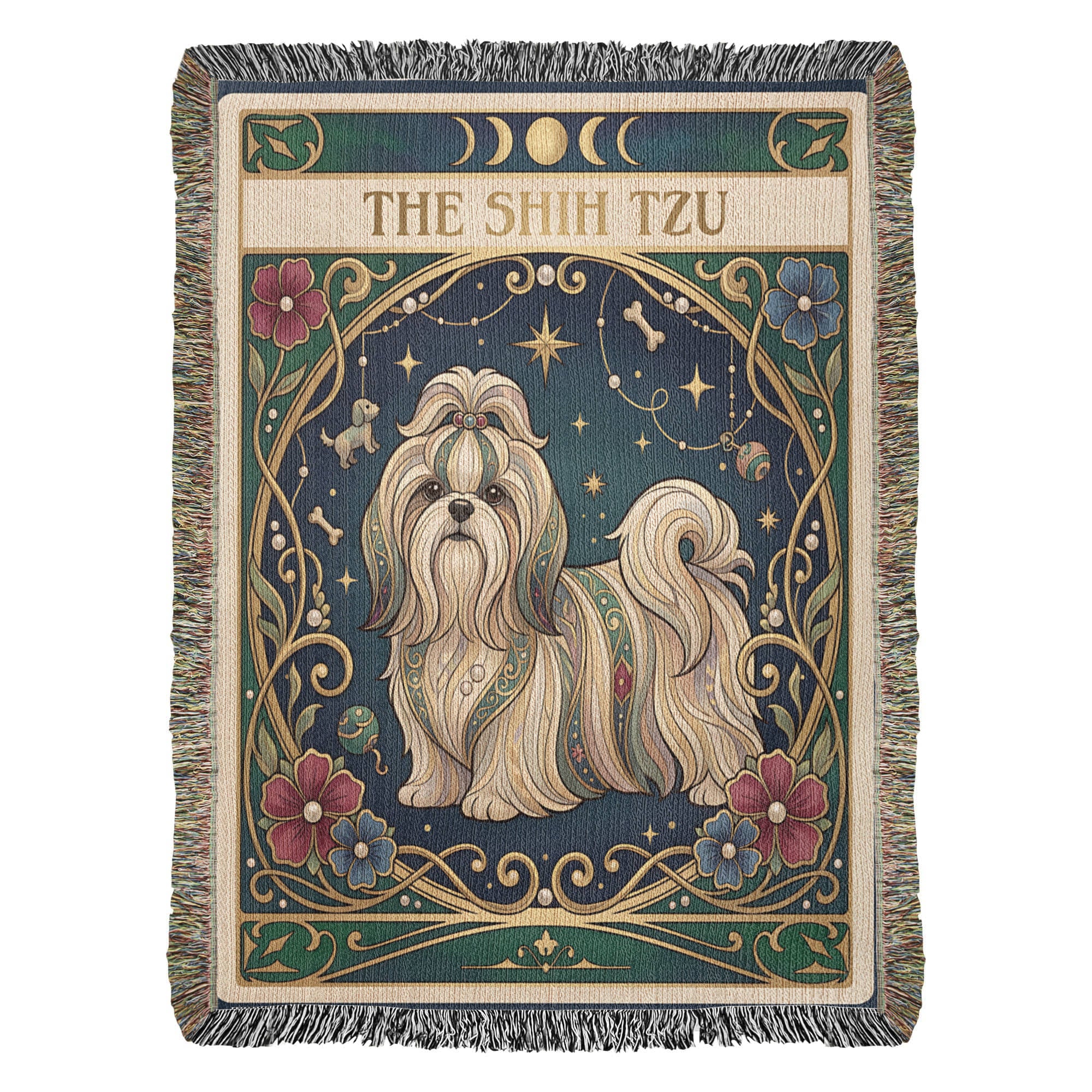 🐾 Woven Blanket Tarot Card - Shih Tzu Stained Glass