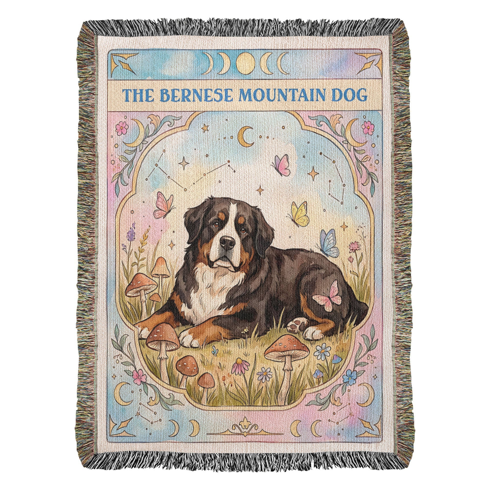 🐾 Woven Blanket Tarot Card - Bernese Mountain Dog Cottage Core