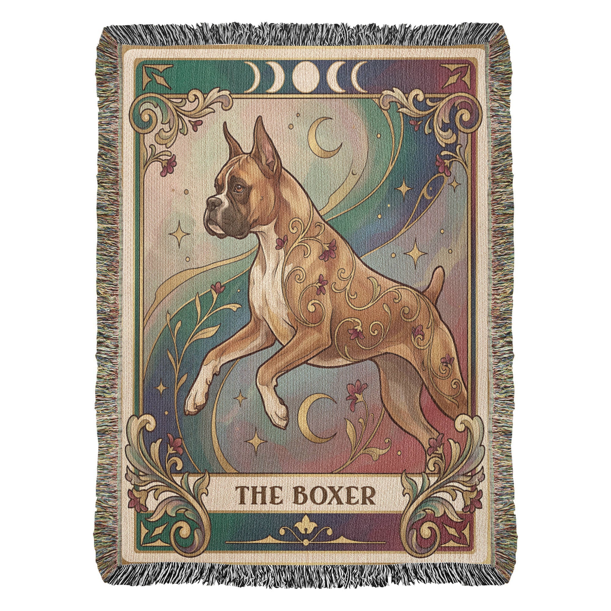 🐾 Woven Blanket Tarot Card - Boxer Rainbow