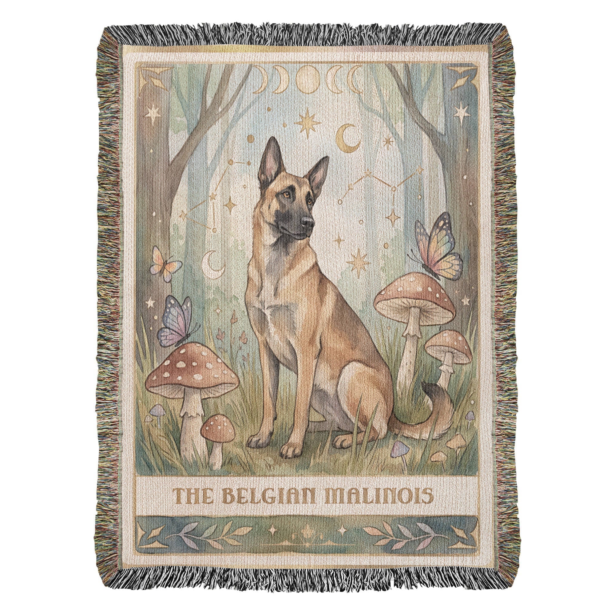 🐾 Woven Blanket Tarot Card - Belgian Malinois Cottage Core