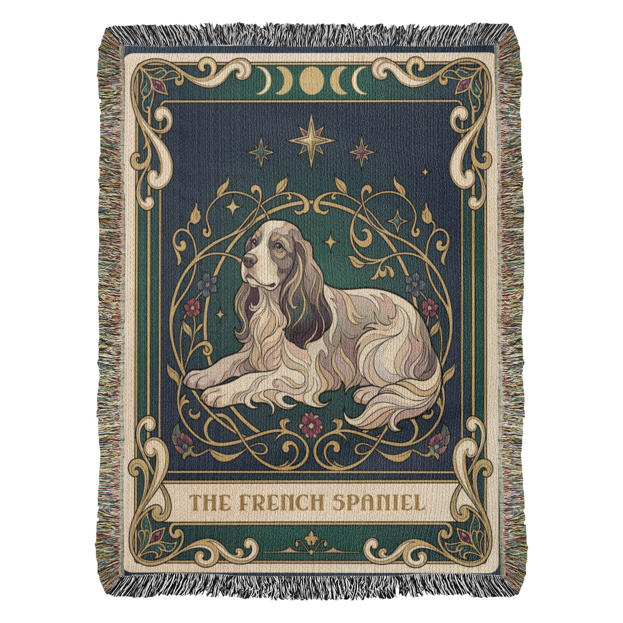 🐾 Woven Blanket Tarot Card - French Spaniel Stained glass