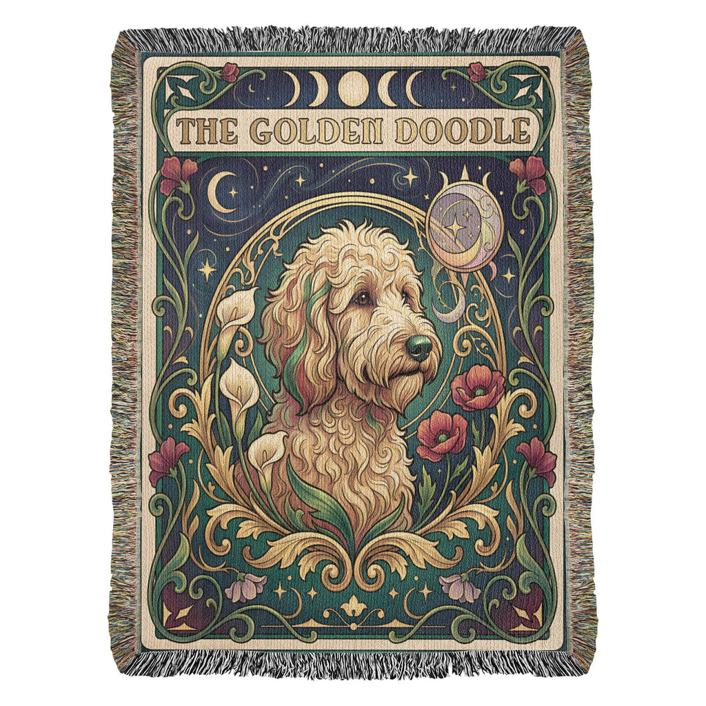 🐾 Woven Blanket Tarot Card - Golden Doodle Lillies