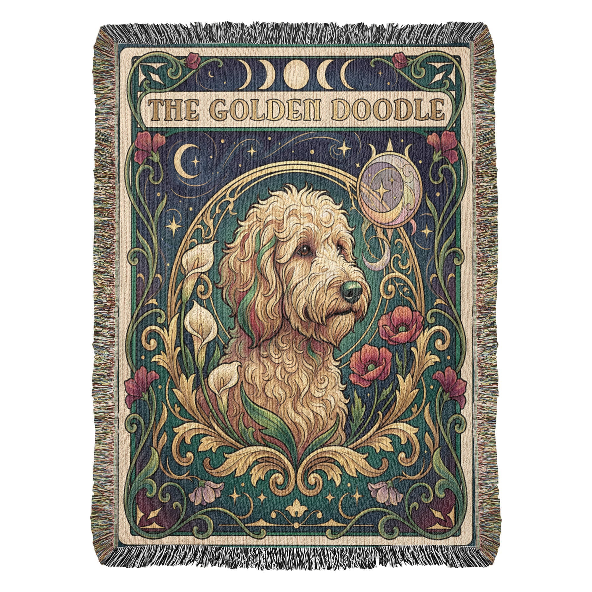 🐾 Woven Blanket Tarot Card - Golden Doodle Lillies