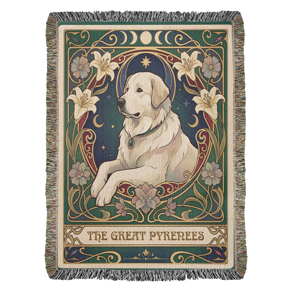 🐾 Woven Blanket Tarot Card Great Pyrenees Lillies