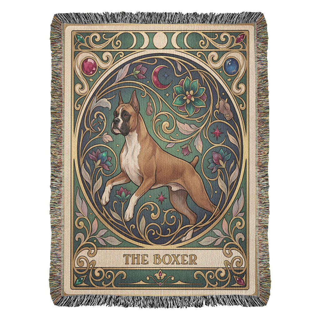 🐾 Woven Blanket Tarot Card - Boxer Jumping