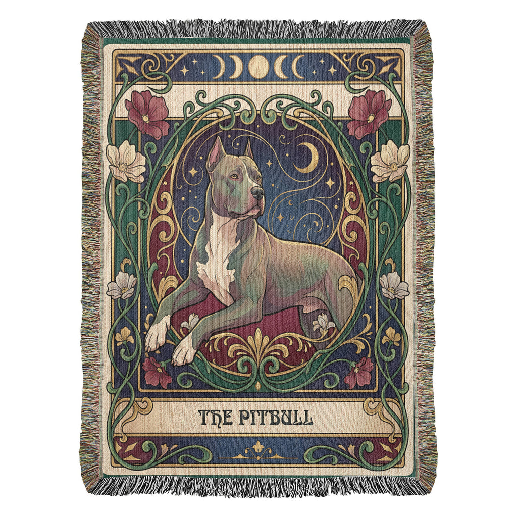 🐾 Woven Blanket Tarot Card - Pitbull laying with flowers