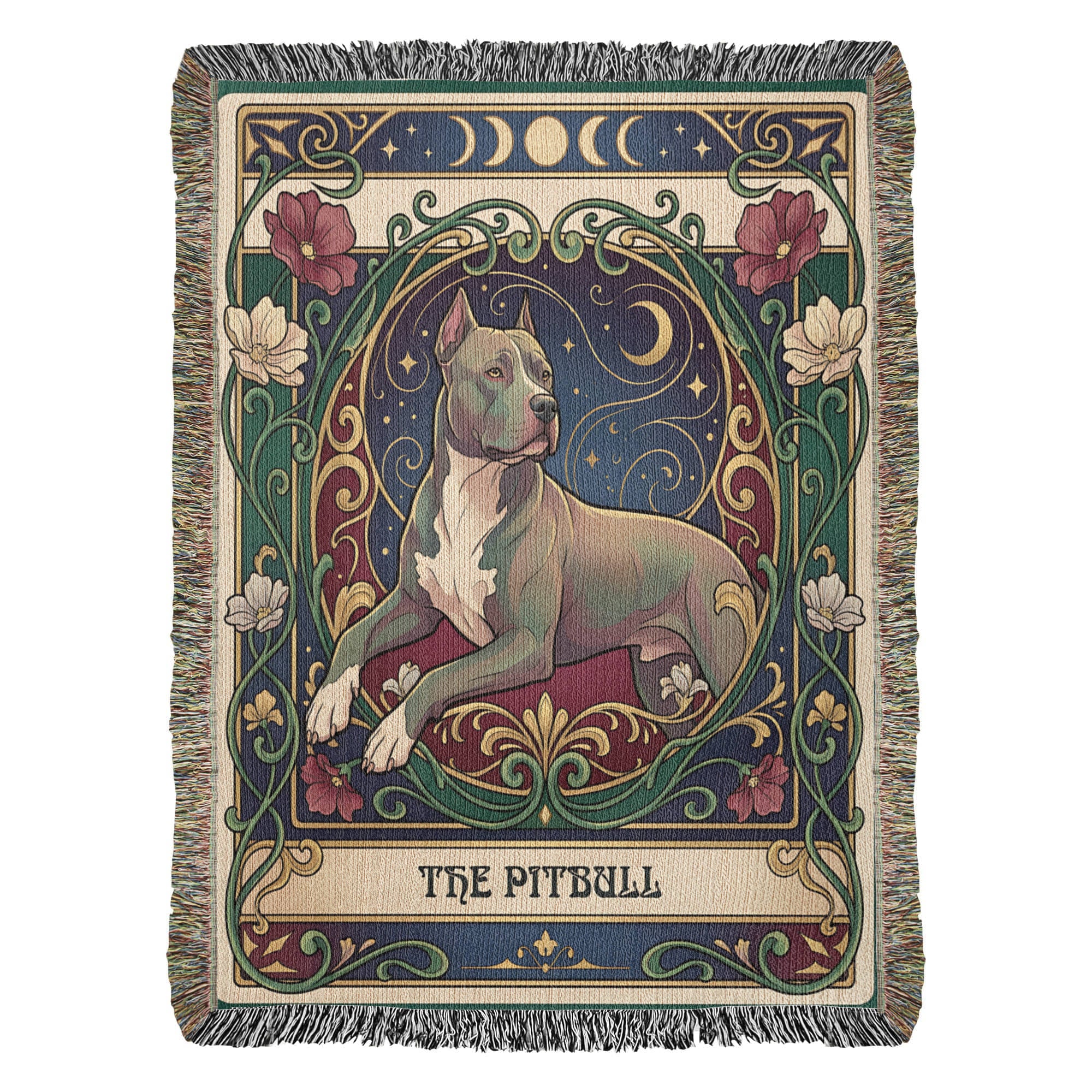 🐾 Woven Blanket Tarot Card - Pitbull laying with flowers