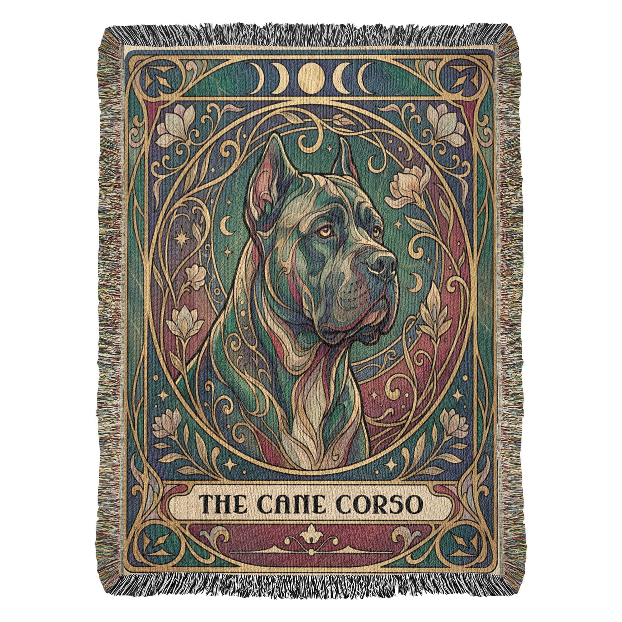🐾 Woven Blanket Tarot - Cane Corso Gold Flowers