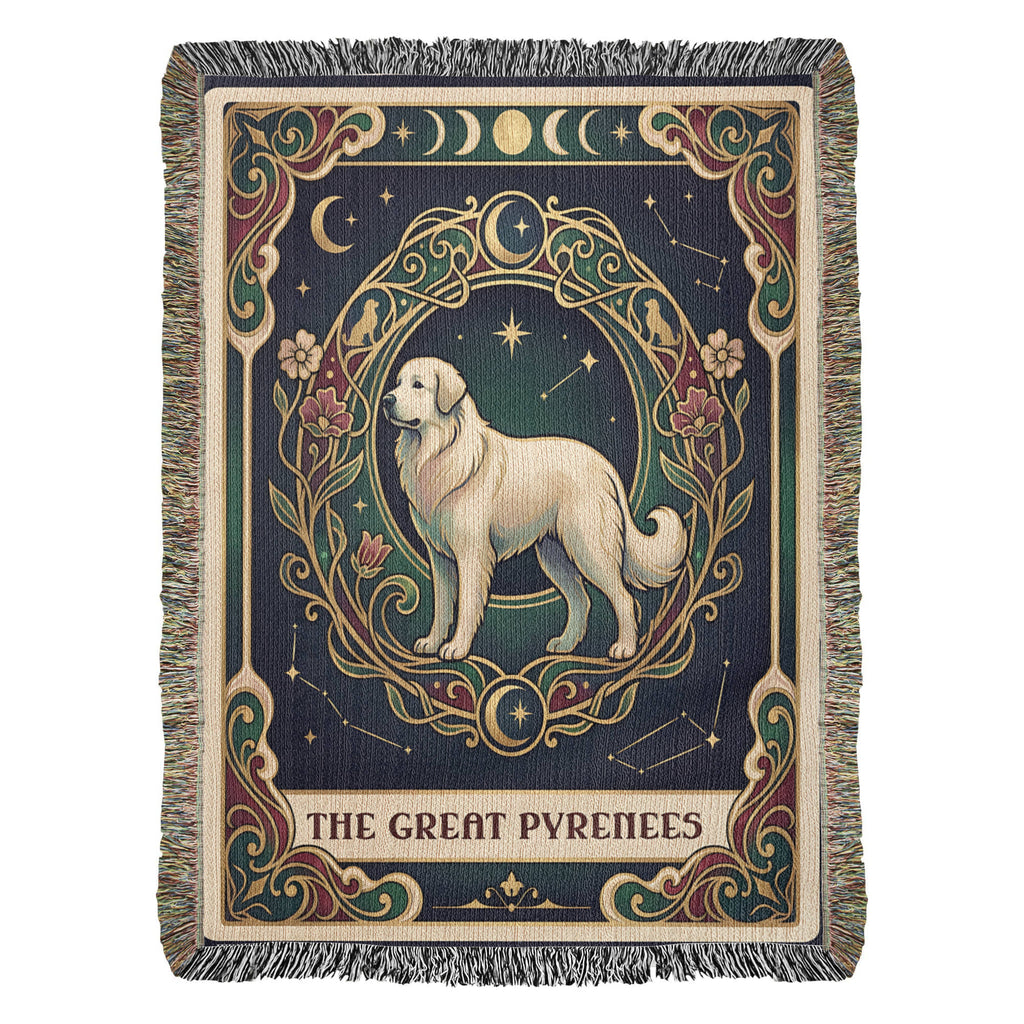 🐾 Woven Blanket Tarot Card - Great Pyrenees Green and Gold
