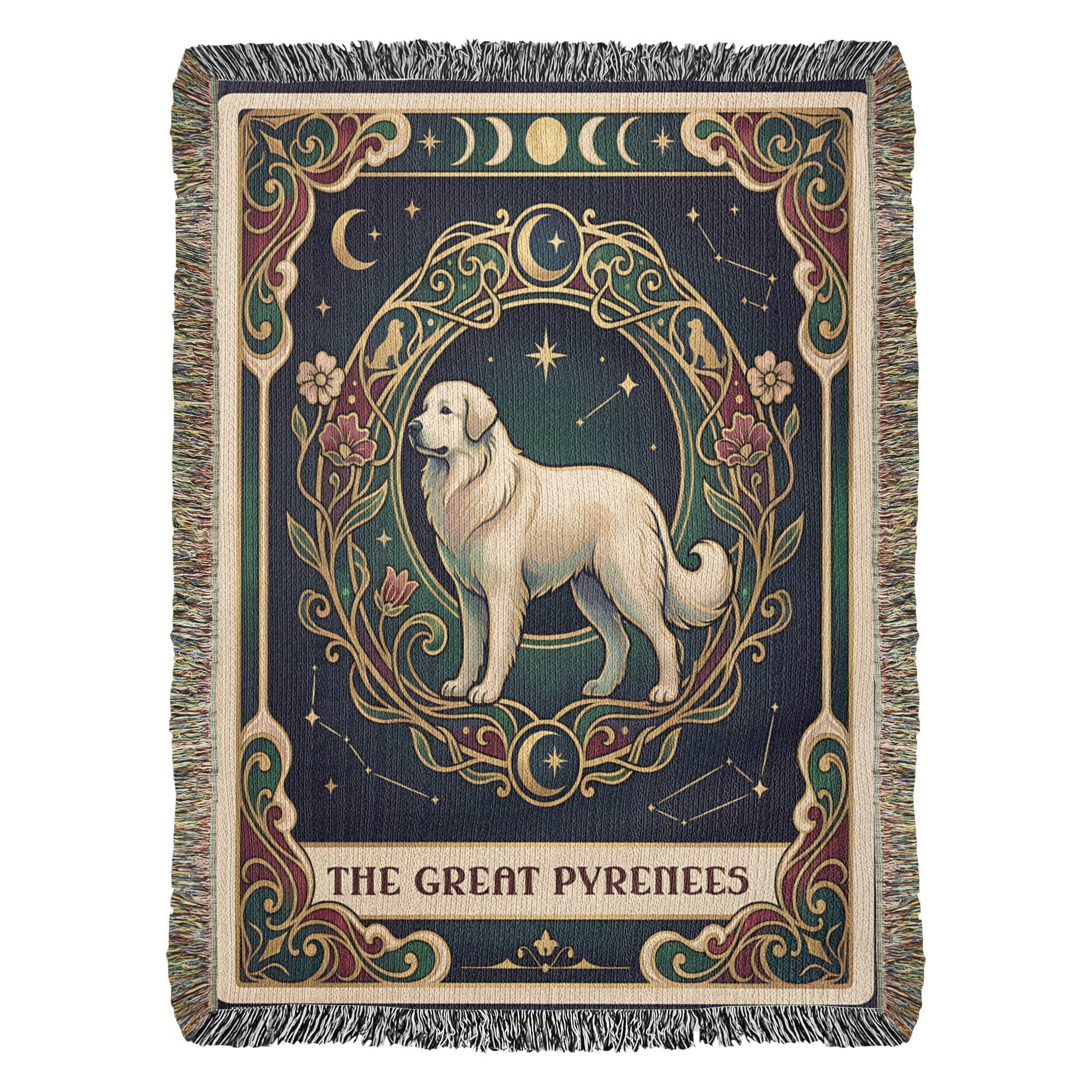 🐾 Woven Blanket Tarot Card - Great Pyrenees Green and Gold