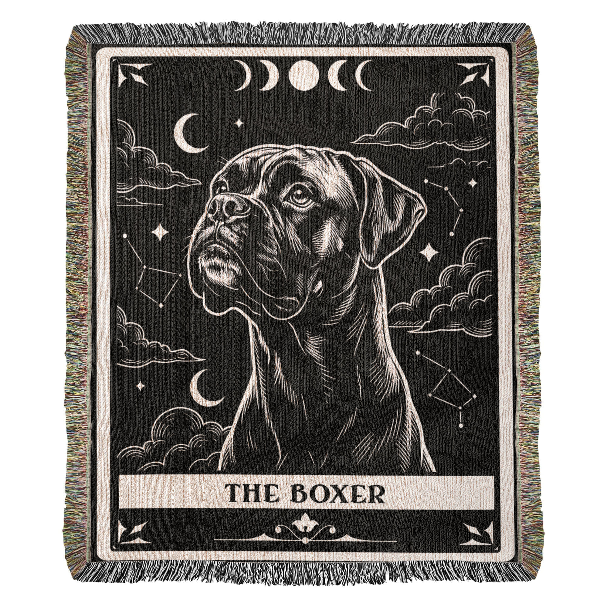 🐾 Woven Blanket Tarot Card - Boxer Black & White