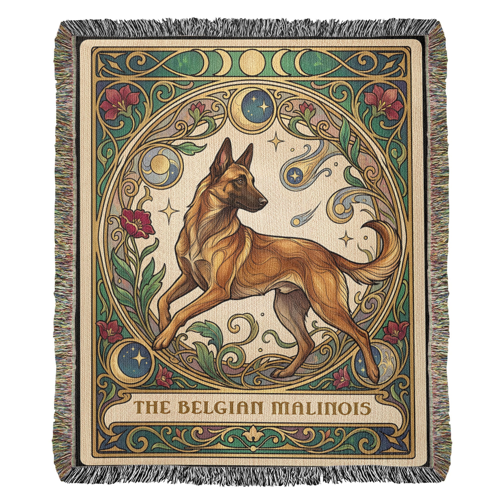 🐾 Woven Blanket Tarot Card - Belgian Malinois Stained Glass