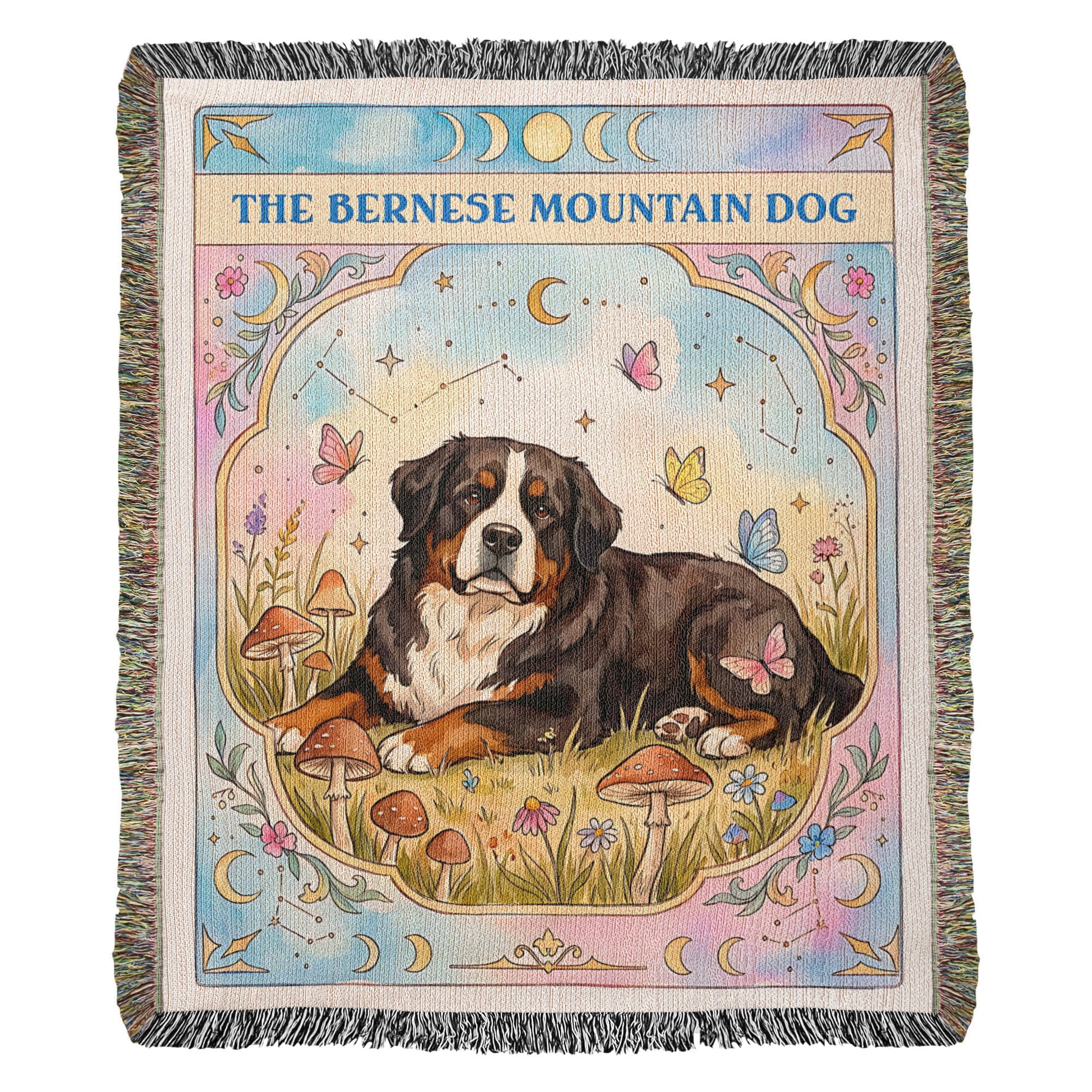 🐾 Woven Blanket Tarot Card - Bernese Mountain Dog Cottage Core