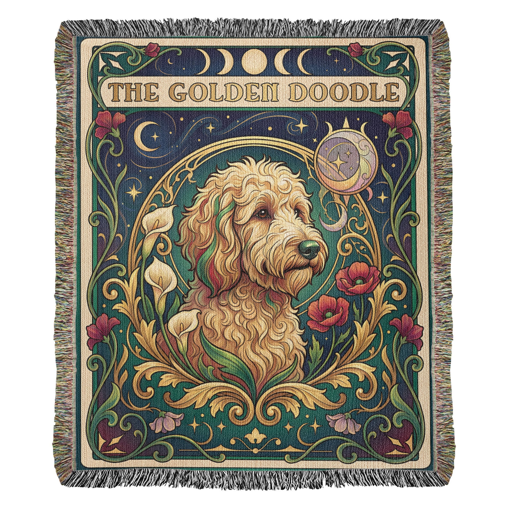 🐾 Woven Blanket Tarot Card - Golden Doodle Lillies