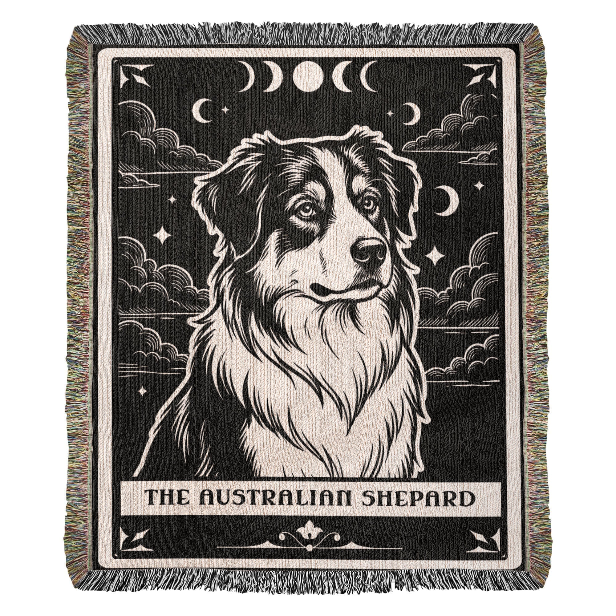 🐾 Woven Blanket Tarot Card - Australian Shepard Black and White