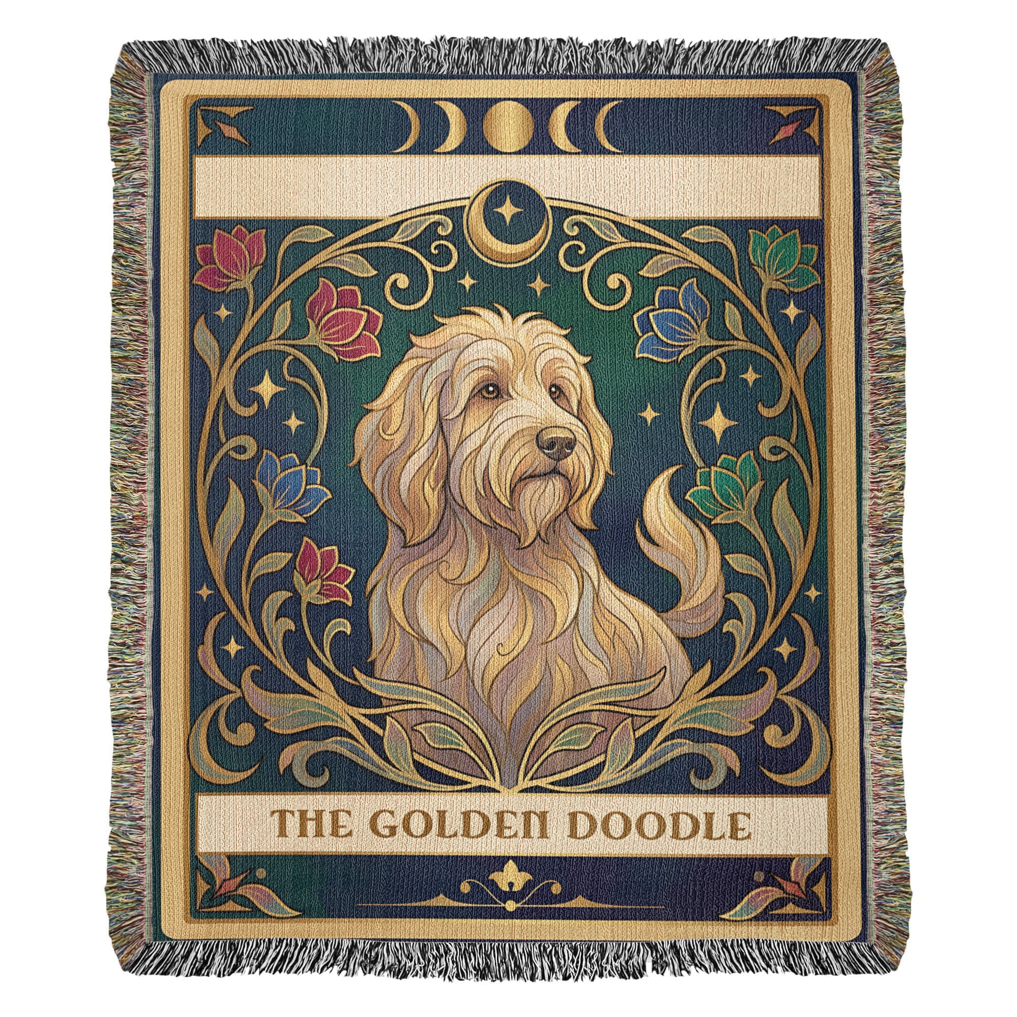 🐾 Woven Blanket Tarot Card - Golden Doodle Stained Glass