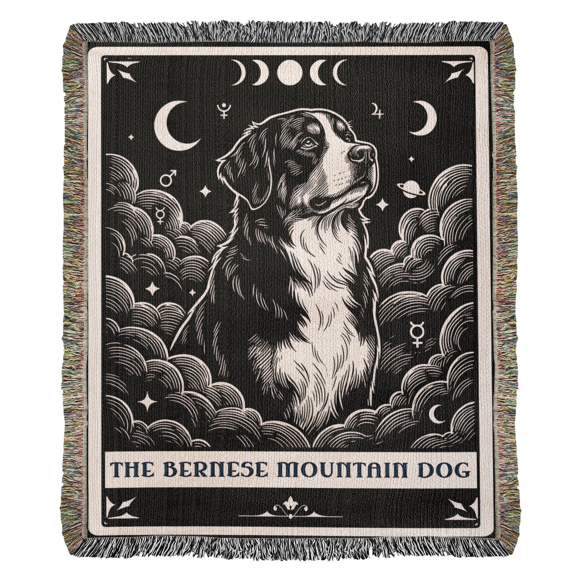 🐾 Woven Blanket Tarot Card - Bernese Mountain Dog - Black & White