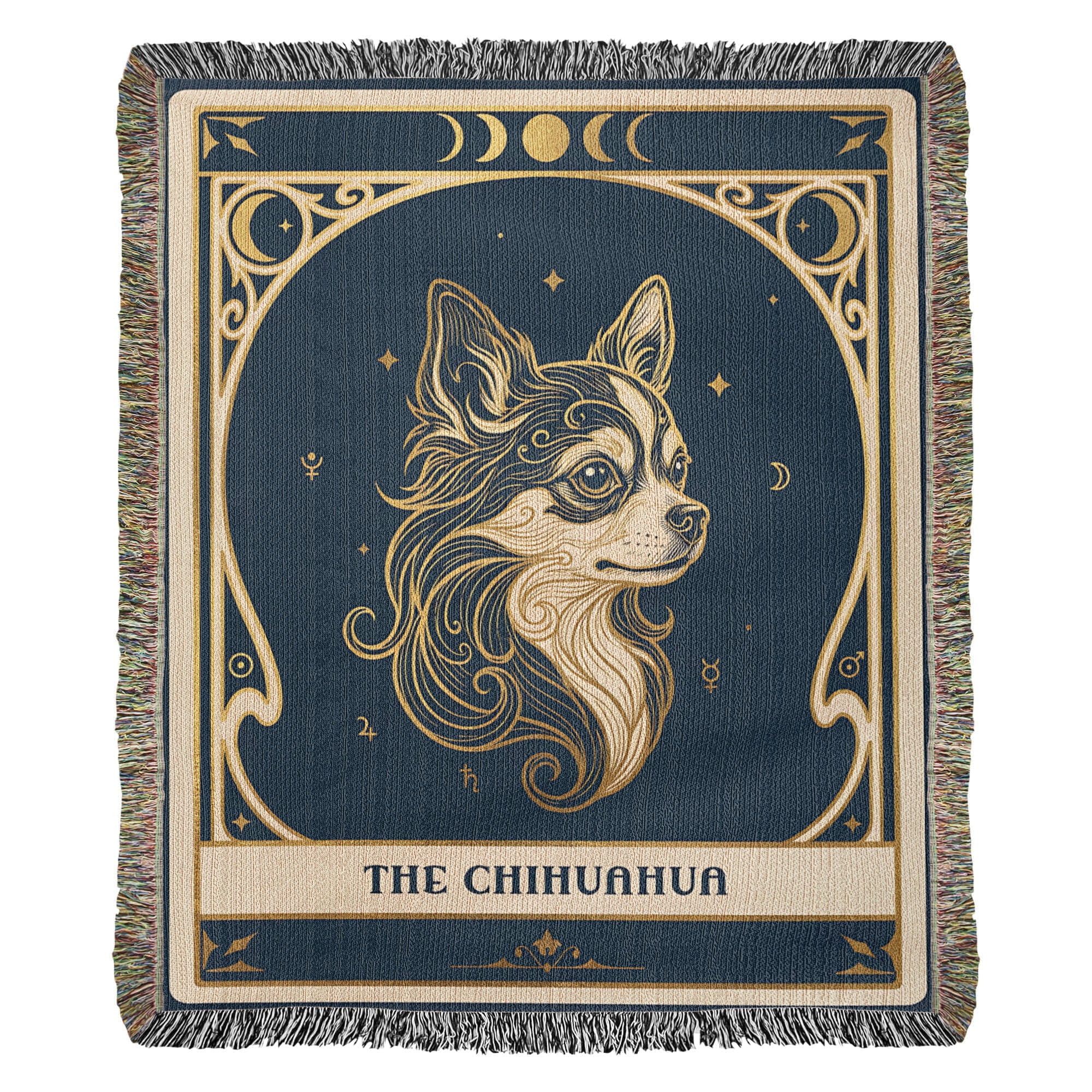 🐾 Woven Blanket Tarot Card - Chihuahua Celestial