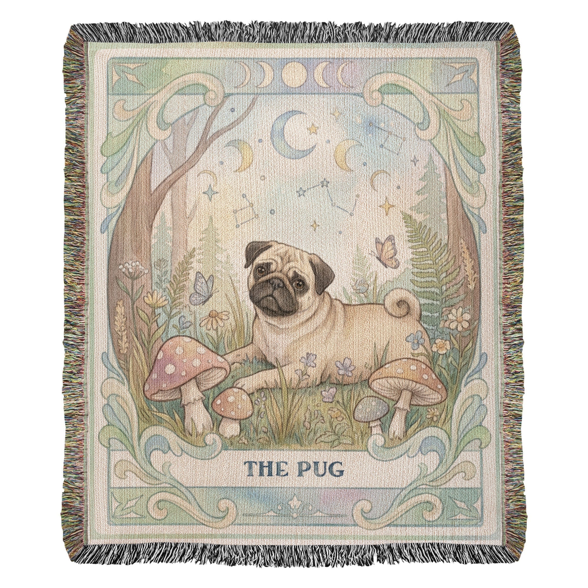 🐾 Woven Blanket Tarot Card - Pug Cottage Core