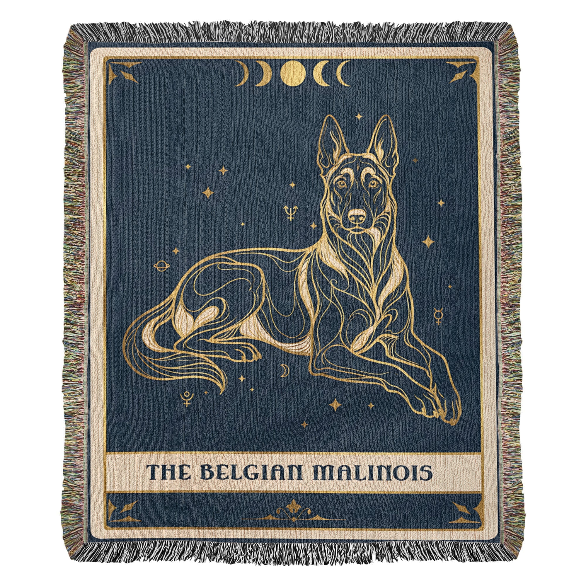 🐾 Woven Blanket Tarot Card - Belgian Malinois Celestial