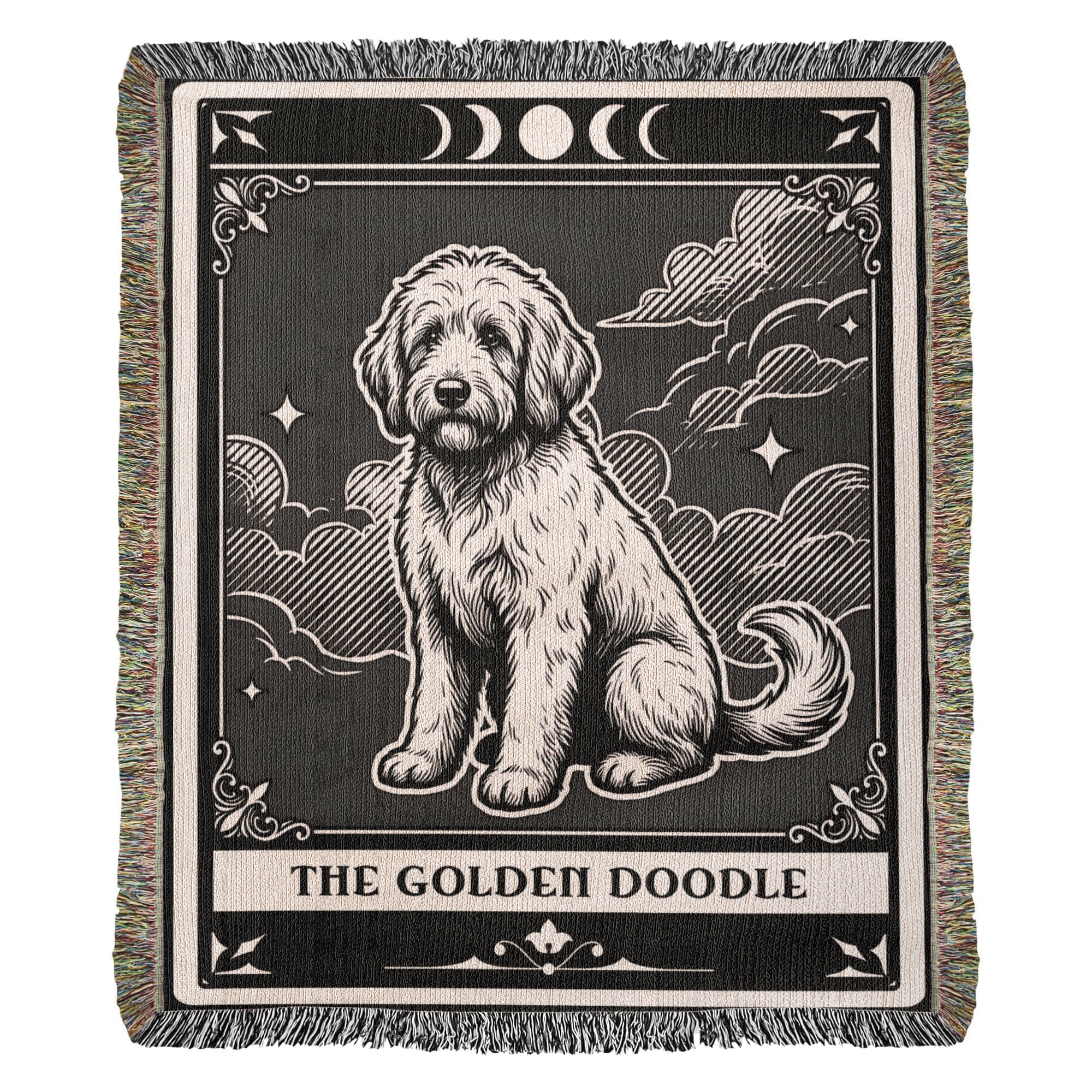 🐾 Woven Blanket Tarot Card - Golden Doodle Black&W