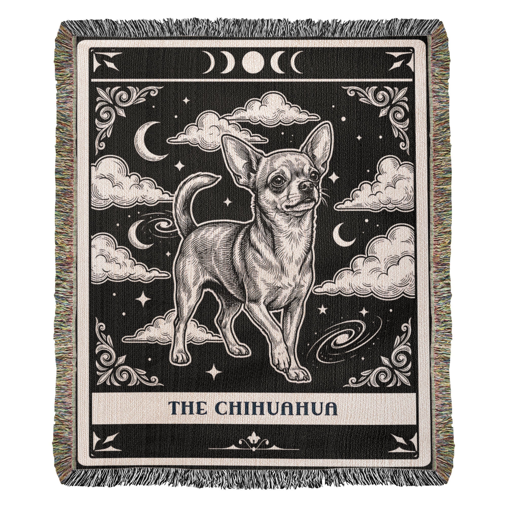 🐾 Woven Blanket Tarot Card - Chihuahua Black and White edition