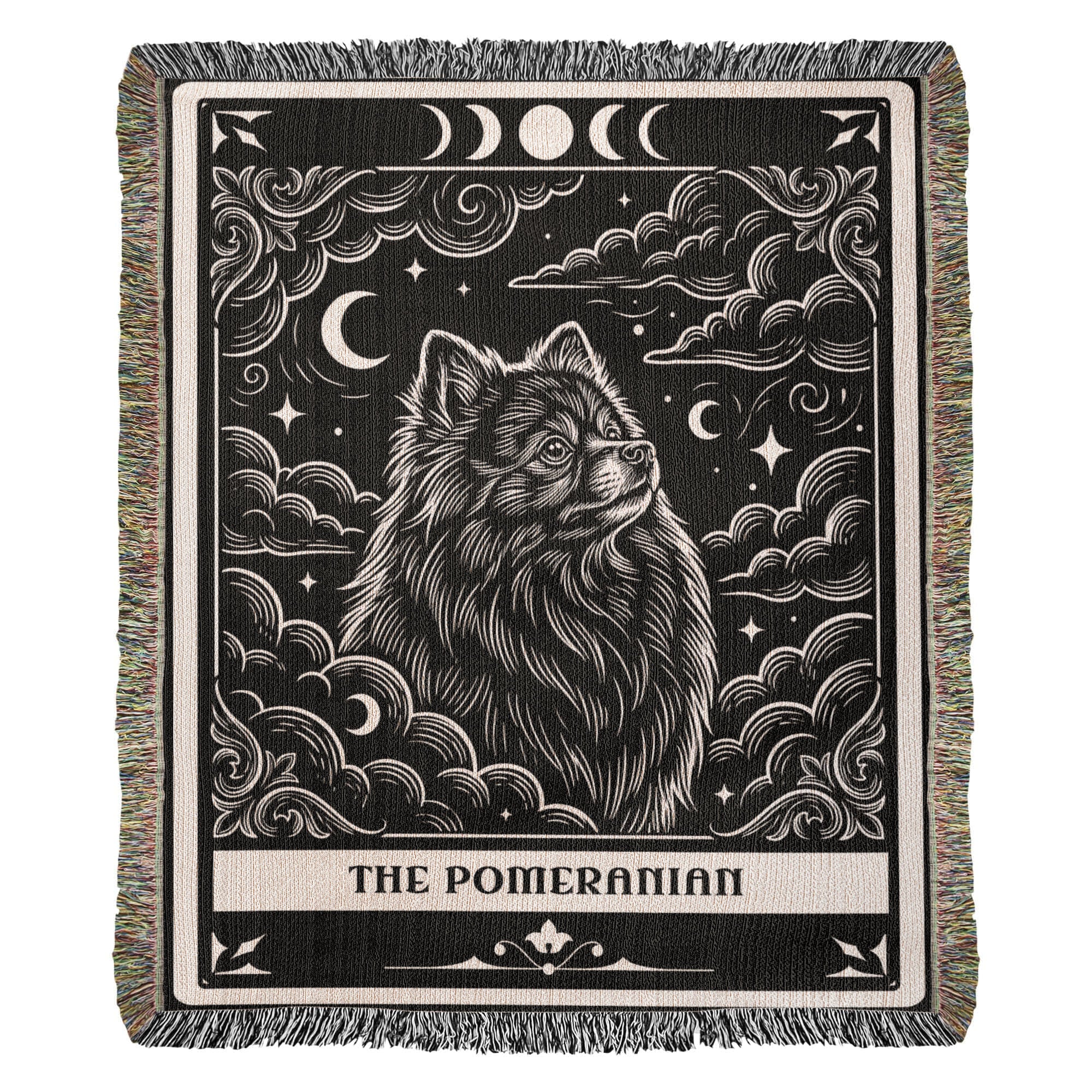 🐾 Woven Blanket Tarot Card Pomeranian Black and White