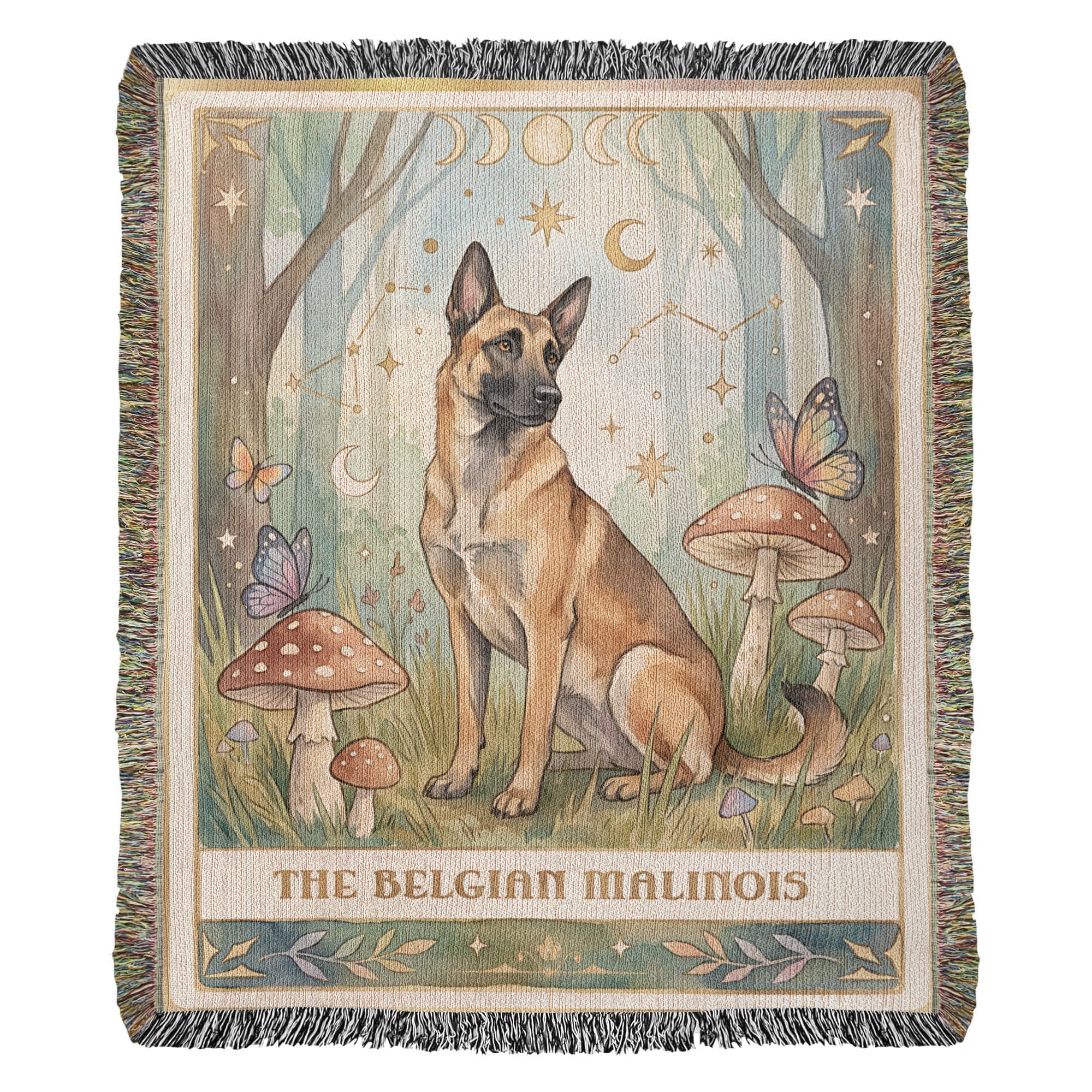 🐾 Woven Blanket Tarot Card - Belgian Malinois Cottage Core