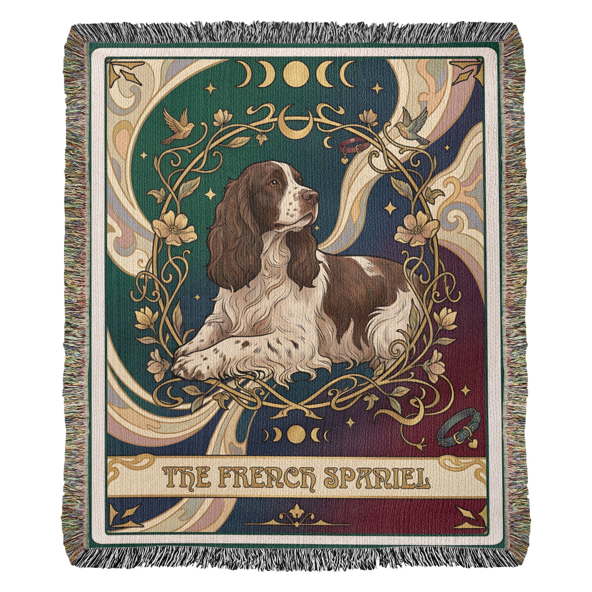 🐾 Woven Blanket Tarot Card - French Spaniel Laying Down