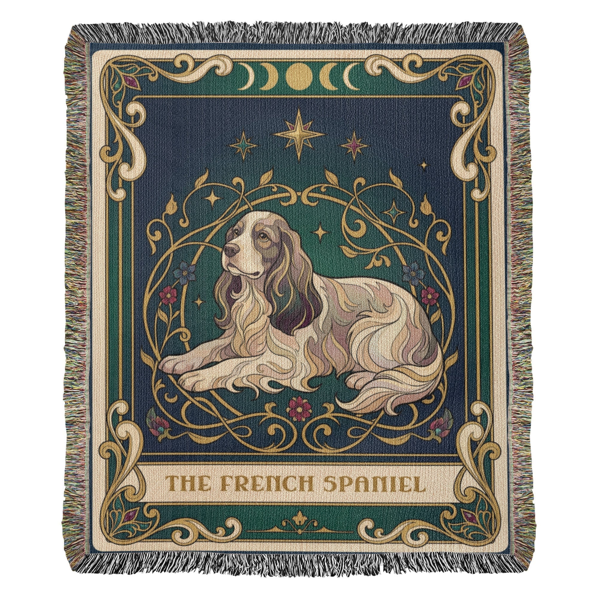 🐾 Woven Blanket Tarot Card - French Spaniel Stained glass