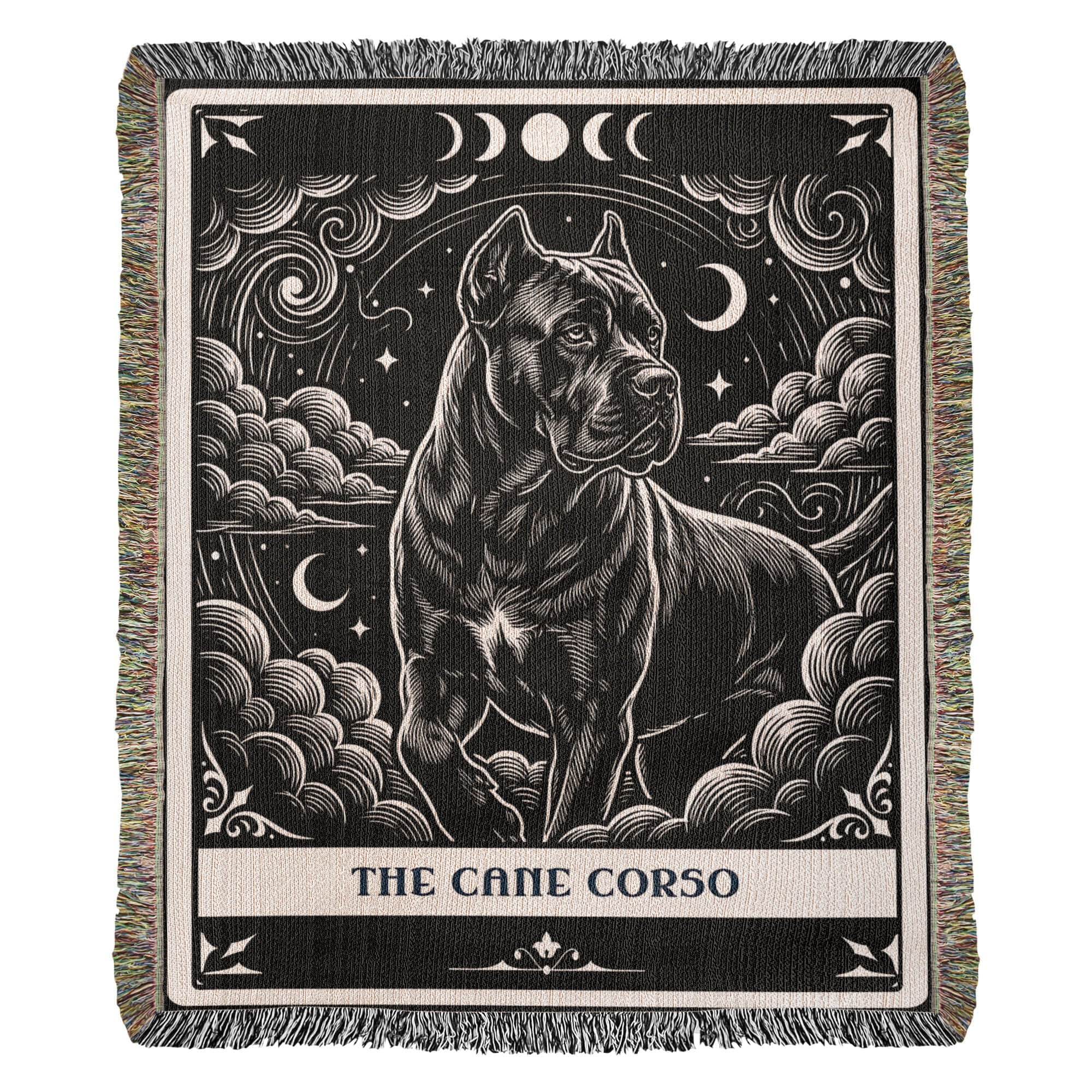 🐾 Woven Blanket Tarot Card - Cane Corso Black and White