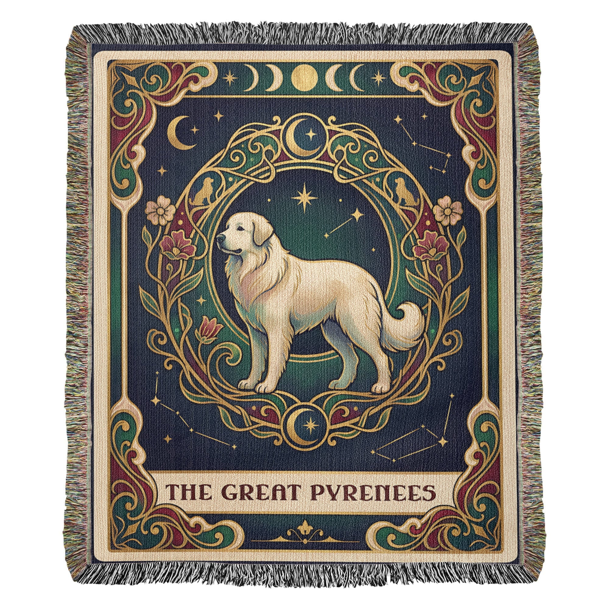 🐾 Woven Blanket Tarot Card - Great Pyrenees Green and Gold