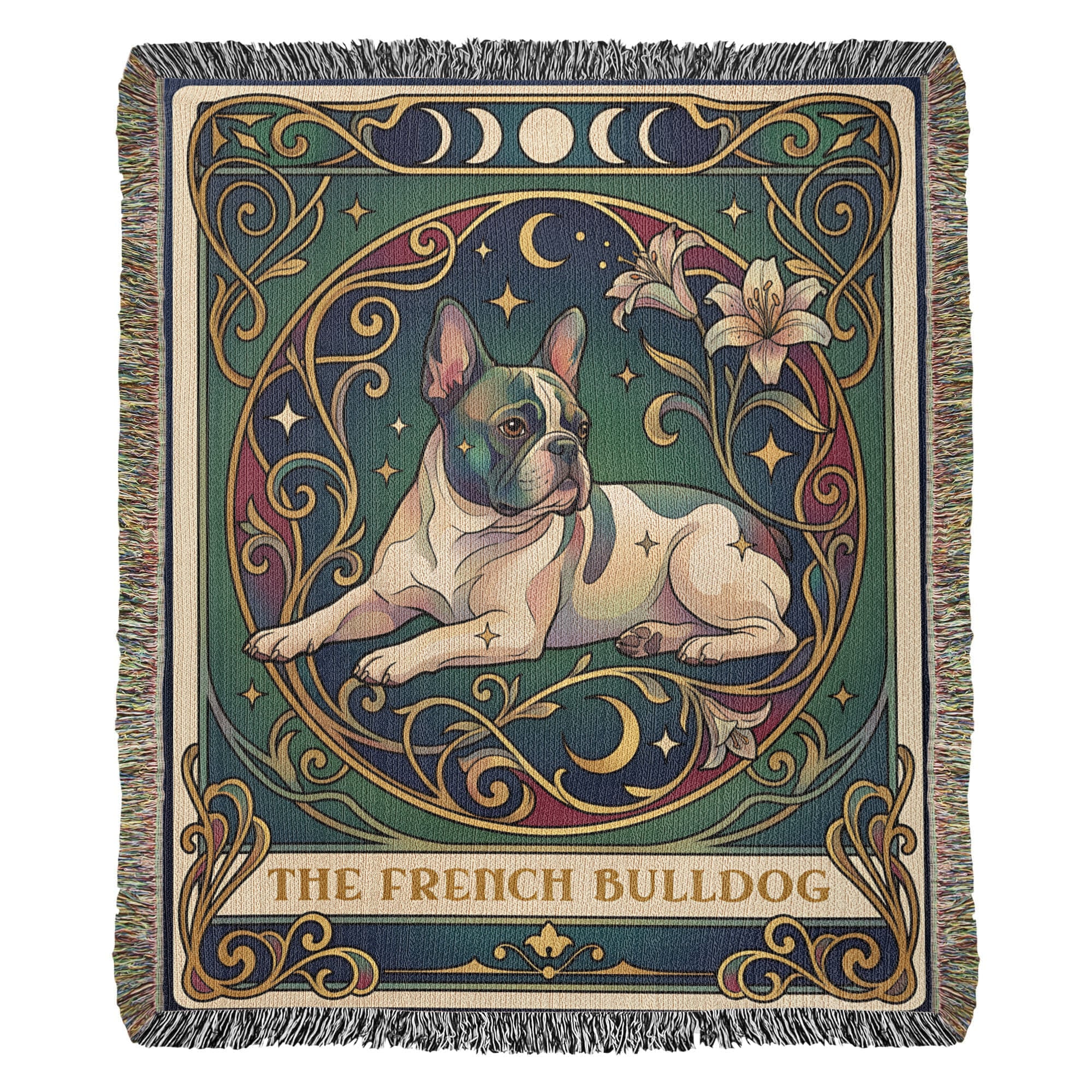 🐾 Woven Blanket Tarot Card - French bulldog Lillies