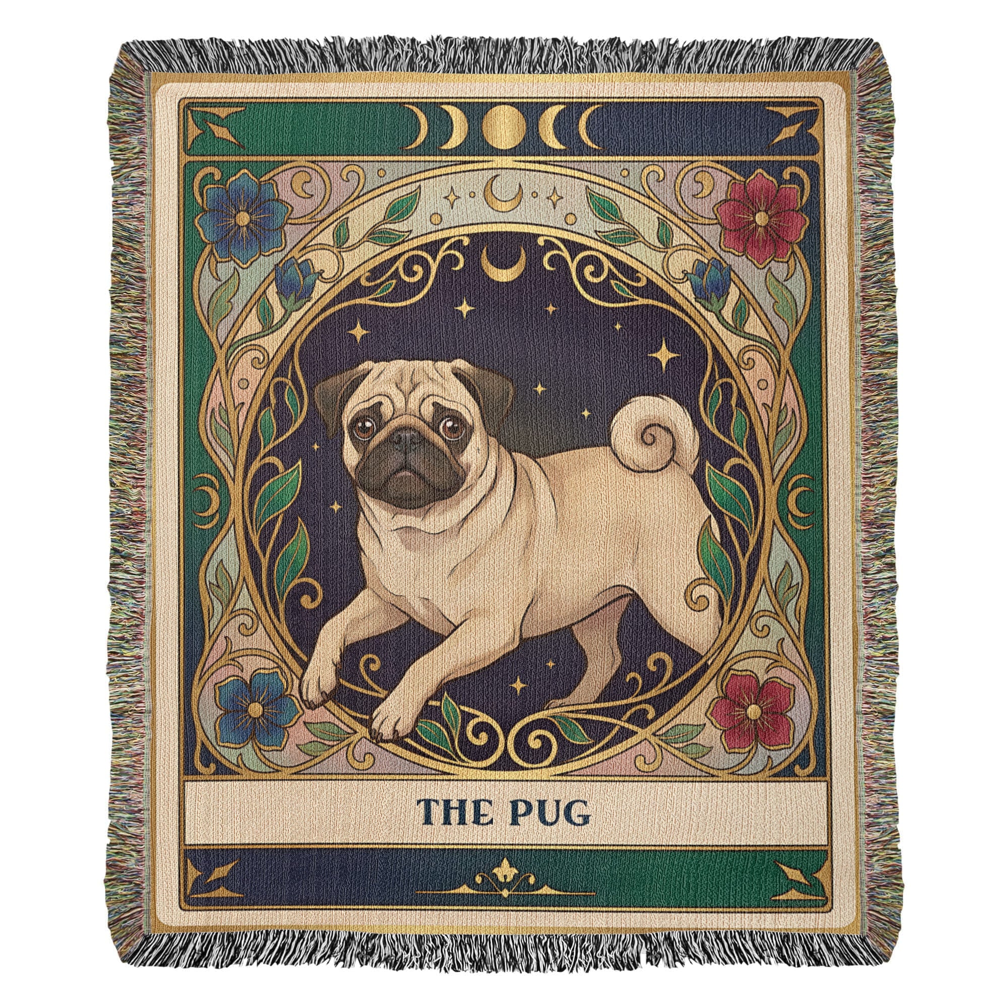 🐾 Woven Blanket Tarot Card - Pug Stained Glass
