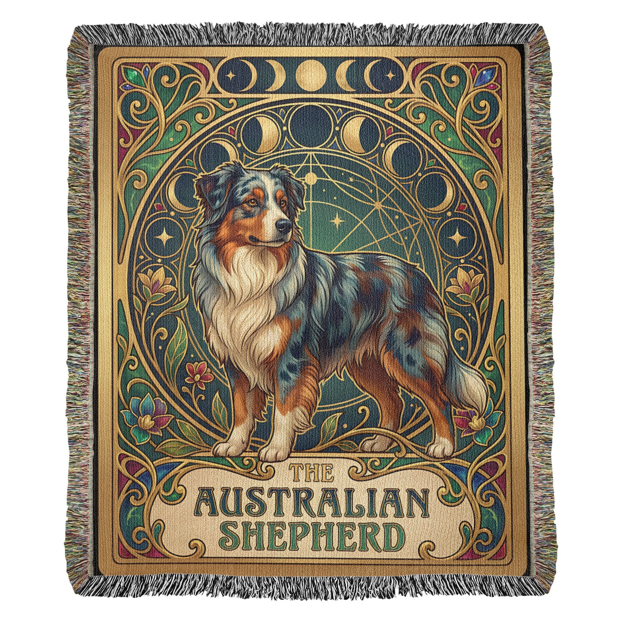 🐾 Woven Blanket Tarot Card - Australian Shepard Art Deco