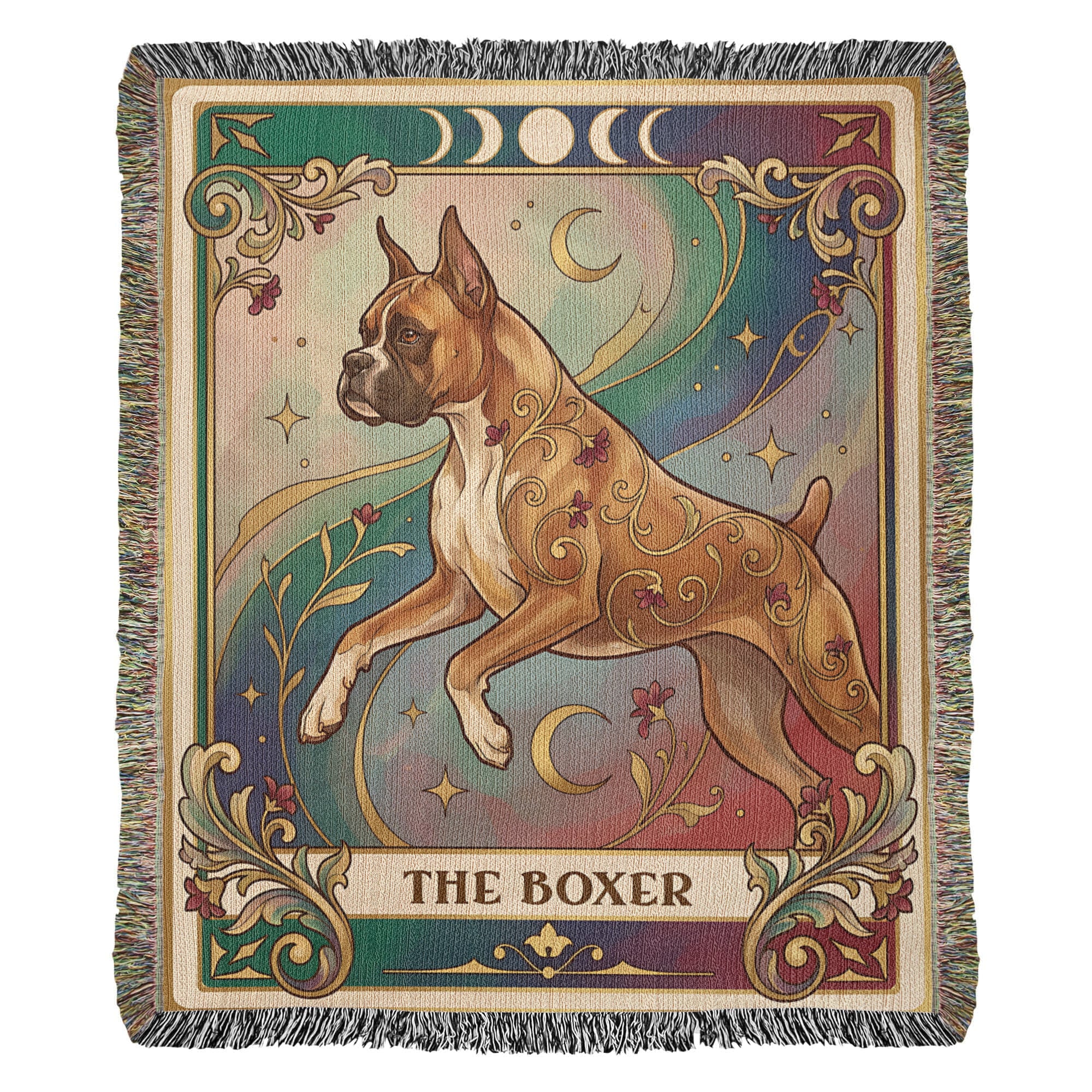 🐾 Woven Blanket Tarot Card - Boxer Rainbow