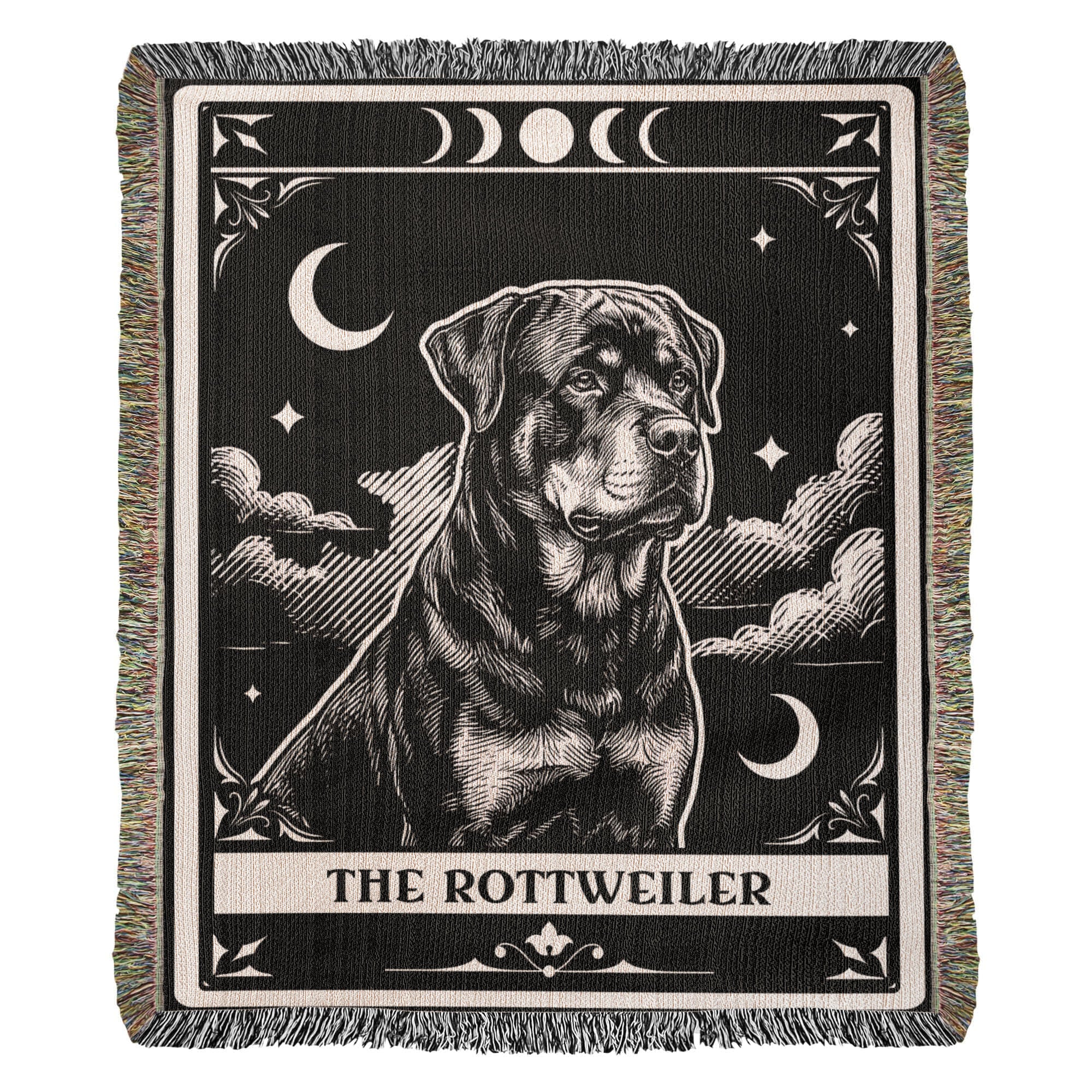🐾 Woven Blanket Tarot Card - Rottweiler B&W